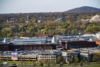 The Westfield Centro shopping centre, Neue Mitte, behind the Olga Park with the headframe of the