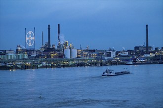 Backdrop of Chempark Leverkusen, Bayer Leverkusen, chemical park, chemical plant, river Rhine,