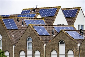 Solar modules on roofs, on pitched roofs of residential buildings, Vlissingen, Netherlands