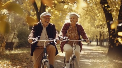 Senior adult couple enjoying a bike ride together, generatvie AI, AI generated