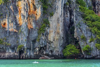 Chalk cliffs with lagoon near Krabi, weather, sky, climbing rocks, climbing, mountain, hill,