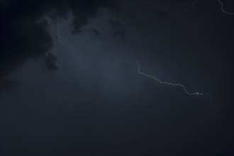 Beautiful Lightning Strikes and Clouds at Night in Lugano, Ticino, Switzerland, Europe