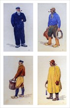 Drawings of traditional outfits of Flemish fishermen from Blankenberge and Ostend, Oostende along