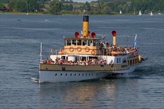 Europe, Germany, Bavaria, Chiemsee, Chiemgau, Prien-Stock, paddle steamer Ludwig Fessler from 1926