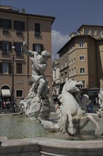 Fountain of Neptune, Fontana del Nettuno, one of the three fountains in Piazza Navona, Rome, Italy,