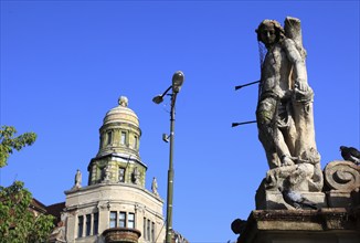 At Piata Libertatii, Freedom Square, baroque Marian column with St John of Nepomuk, Timisoara,