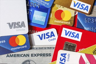 Credit cards from VISA, Mastercard and American Express in Stuttgart, Germany, Europe