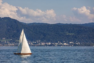 Classic sailing yacht on Lake Constance off Bregenz, Vorarlberg, Austria, Europe