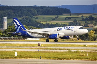 An Airbus A320 aircraft of Aegean Airlines with the registration SX-DGY at Stuttgart Airport,