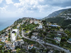 Ravello from a drone, Amalfi Coast, Tyrrhenian Sea, Salerno, Campania, Italy, Europe