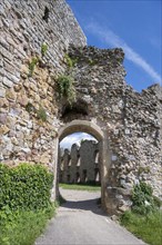 The main portal of the ruins of Staufen Castle on the Schlossberg, Staufen im Breisgau,