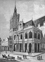 The City Hall of Cologne, Germany, Historical, digitally restored reproduction from a 19th century