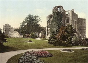 Newark castle and gardens, England, c. 1890, Historic, digitally restored reproduction from a 19th