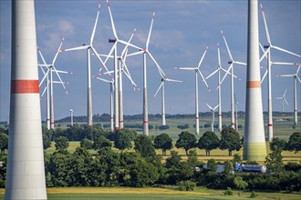 Wind farm north-east of Bad Wünnenberg, East Westphalia Lippe, Paderborn district, with the A44