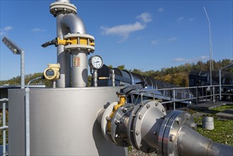 Digester, pipelines of the biogas plant of the company Reterra, biogas is produced in a digester