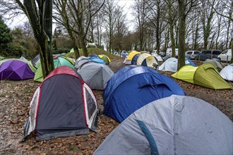 Camp of climate activists, tents, demonstration against the demolition of the lignite village