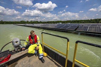 Germany's largest floating solar power plant on the Silbersee III, a quarry pond no longer used for