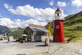 Oberalp Pass, top of the pass. The only lighthouse in the Alps stands near the source of the Rhine