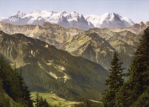 Bernese Alps, from Stanserhorn, Bernese Oberland, Switzerland, Historic, digitally restored