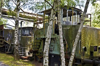 Birch trees in front of a decaying locomotive, Hansa coking plant, Dortmumd, Ruhr area, North