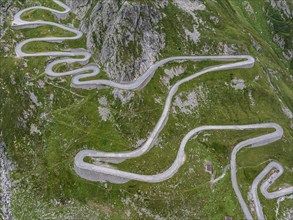 La Tremola, world-famous serpentine road through the Val Tremolo, road construction monument,