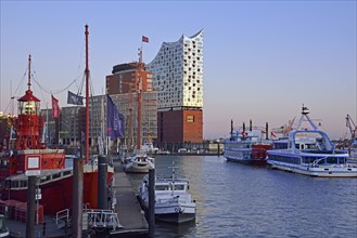 Europe, Germany, Hamburg, Elbe, harbour, Elbe Philharmonic Hall, historic lightship, restaurant,