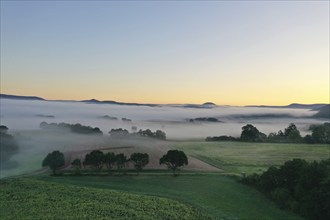 Morning fog over the Werra valley, from the Schlierbachsattel, Oberdünzenbach near Eschwege,