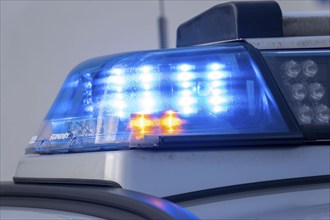 Police, blue light, LED lights of a police patrol car