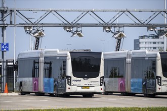 Fast charging station for electric buses at Amsterdam Schiphol Airport, the entire fleet of