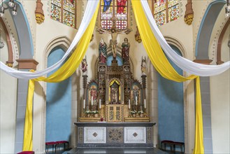 Altar of the Roman Catholic parish church of St Martinus, town of Zons, Dormagen, Lower Rhine,