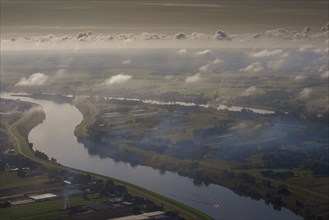 aerial view, Elbe, river, fog, autumn, Bunthäuser Spitze, Norderelbe, Süderelbe, Bergedorf, Hamburg