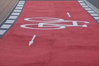 Red marked cycle path, Bavaria, Germany, Europe