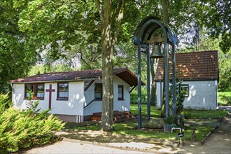 Prayer hall and belfry in Bleyen, Bleyen-Genschmar, Brandenburg, Germany, Europe