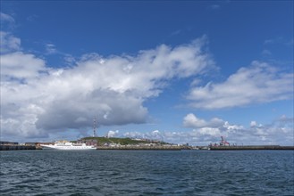 View from south-east to harbour facilities, Unterland and Oberland, offshore island Helgoland,