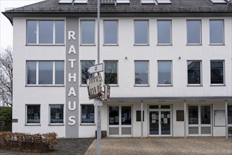 Town hall, of a small municipality, facade with lettering, symbolic image, Breckerfeld, North