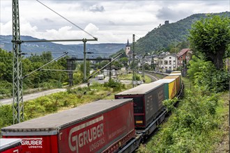 Upper Middle Rhine Valley, railway line on the right bank of the Rhine, goods train line, up to 400