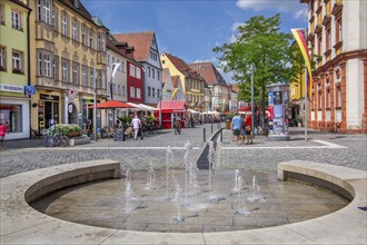 Fountain in the Maximilianstrasse pedestrian zone in the old town, Bayreuth, Upper Franconia,