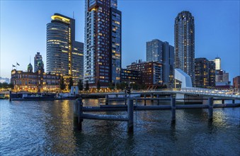 High-rise buildings at Kop van Zuid, at the Rijnhaven harbour basin, Rijnhavenbrug, bridge, Hotel