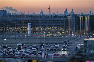 Cologne-Bonn Airport car park, Cologne city centre skyline, Cologne Cathedral, North