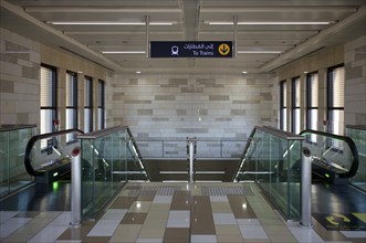 Interior, escalator, to the trains, Al Ras Station, Dubai Metro, RTA, Dubai Creek, traffic, Dubai,