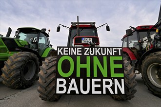 Farmers' protest, protest posters on tractors, tractors, KEINE ZUKUNFT OHNE BAUERN, Stuttgart,