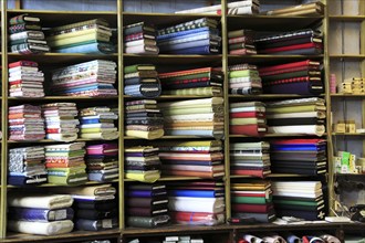 Traditional fabric textiles shop in Trujillo, Caceres province, Extremadura, Spain, Europe