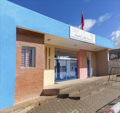 Modern architecture of primary school building entrance, Mirleft, Morocco, North Africa, Africa