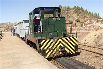 Old steam train used for tourist trips through the Rio Tinto mining area, Huelva province, Spain,