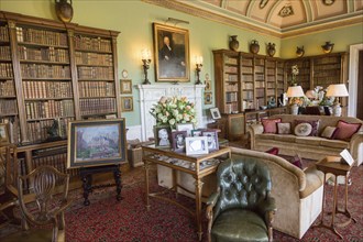 Library room inside Bowood House and gardens, Calne, Wiltshire, England, UK