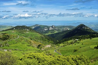 Scenic View of Dome-Shaped Volcanic Peaks (Sucs) in the Monts d'Ardeche Regional Natural Park.