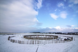 Pömmelte ring sanctuary in winter, prehistoric circular ditch complex, Pömmelte, Saxony-Anhalt,