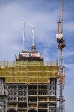 Concrete pump on a construction site of a new office building, in the city centre of Rotterdam,