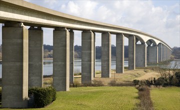 The Orwell Bridge opened in 1982 carries the A14 trunk road over the River Orwell, Ipswich,