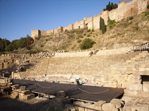 Roman theatre and walls of the Alcazaba fortress, Malaga, Spain, Europe